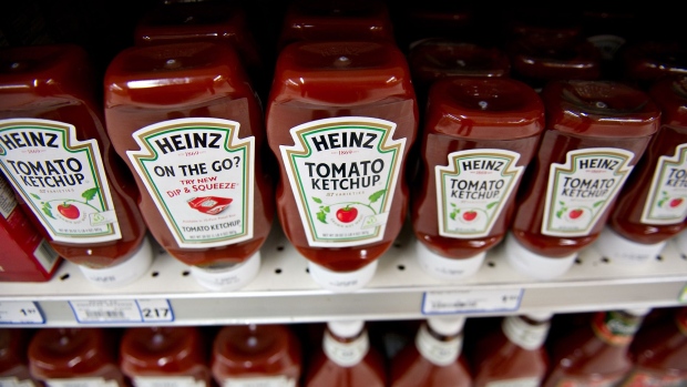 Heinz ketchup products sit on display at a supermarket in Princeton, Illinois.