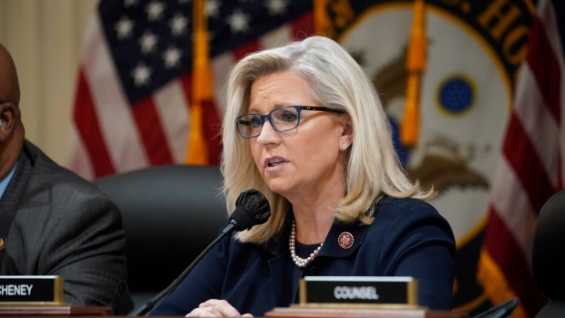 Representative Liz Cheney, a Republican from Wyoming, speaks during a hearing of the Select Committee to Investigate the January 6th Attack on the US Capitol in Washington, D.C., US, on Tuesday, June 28, 2022. Cassidy Hutchinson, who previously gave videotaped depositions offering insider details on the final days of Donald Trump's presidency, is appearing before the committee on short notice while most of Congress is on a two-week break.