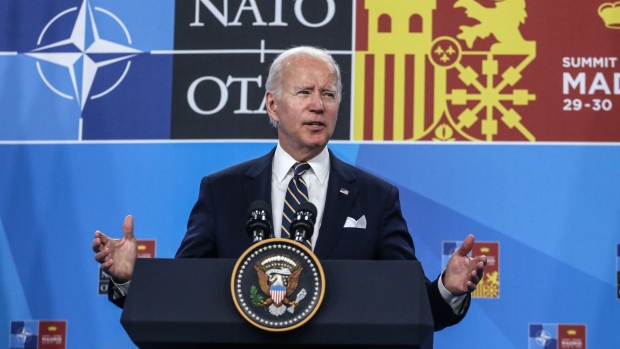 US president Joe Biden during a news conference following the final day of the North Atlantic Treaty Organization (NATO) summit at the Ifema Congress Center in Madrid, Spain, on Thursday, June 30, 2022. Biden said he told Turkish President Recep Tayyip Erdogan that he supported the sale of F-16 jets to modernize Turkey's air force, after the two leaders met following Ankara's decision to drop its opposition to NATO expansion.
