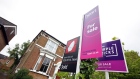 Estate agents boards outside residential properties in London, U.K., on Friday, May 21, 2021. After a year of shunning the capital amid lockdowns and coronavirus, many renters are now looking to return to urban life as restrictions ease, according to data from estate agent Hamptons International.