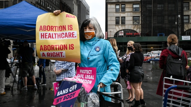 A demonstrator attends a Planned Parenthood Day of Action Rally in the Brooklyn borough of New York, U.S., on Thursday, Sept. 9, 2021. The Justice Department sought to put a quick stop to a restrictive anti-abortion law in Texas after the Supreme Court refused to do so, seeking an emergency injunction to block it long enough for a court to rule it unconstitutional. Photographer: Desiree Rios/Bloomberg
