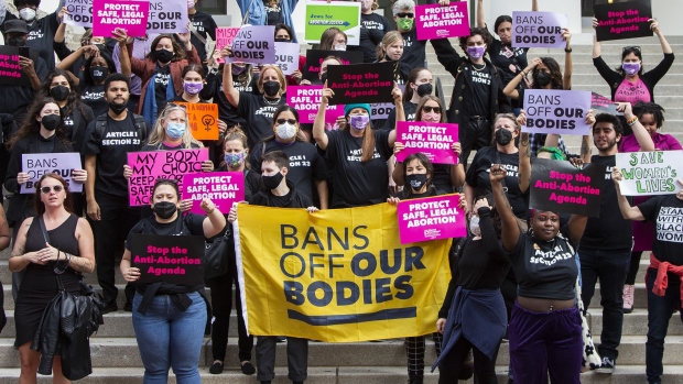 TALLAHASSEE, FL - FEBRUARY 16: Advocates for bodily autonomy march to the Florida Capitol to protest a bill before the Florida legislature to limit abortions on February 16, 2022 in Tallahassee, Florida. (Photo by Mark Wallheiser/Getty Images)