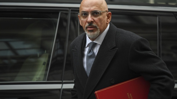 Nadhim Zahawi, U.K. education secretary, arrives ahead of a weekly cabinet meeting at number 10 Downing Street in London, U.K., on Tuesday, Feb. 8, 2022. U.K. Prime Minister Boris Johnson's premiership is at a tipping point after 5 key aides quit last week and as Conservative members of Parliament mull whether to demand a vote of confidence in his leadership.