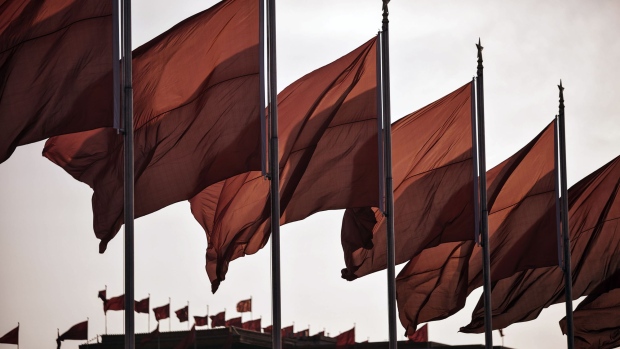 Red flags fly at Tiananmen Square in Beijing, China on Wednesday, March 8, 2017. China's fifth session of the 12th National People's Congress (NPC) will close on March 15. Photographer: Qilai Shen/Bloomberg