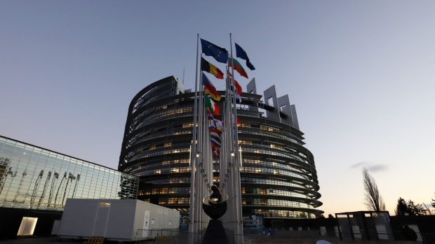 The Louise Weiss building, the principle seat of the European Parliament, in Strasbourg, France, on Tuesday, Jan. 18, 2022. European Union countries are skeptical that President Emmanuel Macron will be able to use France's six-month presidency of the bloc to jumpstart the implementation of a minimum corporate tax, adding to risks of delays to the broader global overhaul. Photographer: Valeria Mongelli/Bloomberg