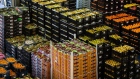 Boxes and crates of fresh fruit stacked at the Mercado Abastecedor do Porto distributors in Porto, Portugal, on Monday, May 9, 2022. Global food prices held near a record as crop trade is disrupted by the war in Ukraine, exacerbating tight supplies and stoking inflation.