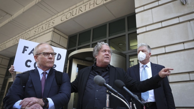 L-R Robert J. Costello, Steve Bannon and David Schoen on June 15 in Washington, DC. Photographer: Win McNamee/Getty Images