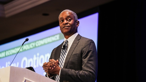 Raphael Bostic, president and chief executive officer of the Federal Reserve Bank of Atlanta, speaks during the National Association of Business Economics (NABE) economic policy conference in Washington, D.C, U.S., on Monday, March 21, 2022. The theme of this year's annual meeting is "Policy Options for Sustainable and Inclusive Growth."