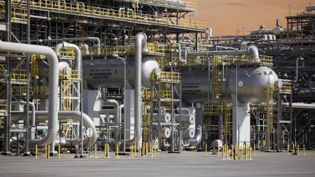 The Natural Gas Liquids (NGL) facility operates at Saudi Aramco's Shaybah oil field in the Rub' Al-Khali desert, also known as the 'Empty Quarter,' in Shaybah, Saudi Arabia, on Tuesday, Oct. 2, 2018. Saudi Arabia is seeking to transform its crude-dependent economy by developing new industries, and is pushing into petrochemicals as a way to earn more from its energy deposits.