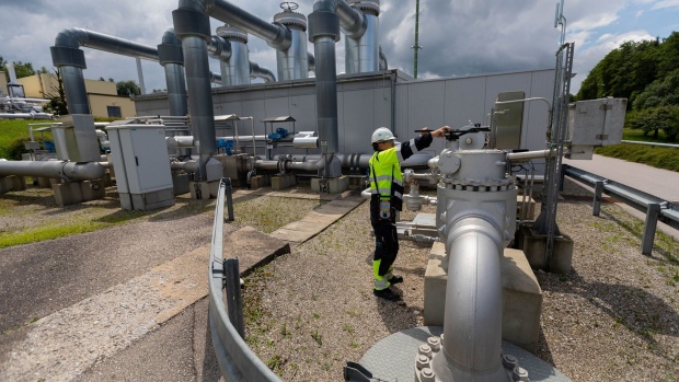 An employee adjusts a control valve at the Uniper SE Bierwang Natural Gas Storage Facility in Muhldorf, Germany, on Friday, June 10, 2022. Uniper is playing a key role in helping the government set up infrastructure to import liquified natural gas to offset Russian deliveries via pipelines.