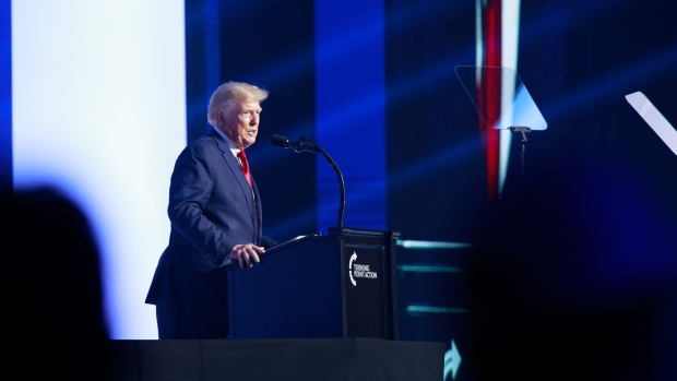 Former US President Donald Trump speaks during the Turning Point USA Student Action Summit in Tampa, Florida, US, on Saturday, July 23, 2022. Turning Point USA annual Student Action Summit invites thousands of student activists to listen to guest speakers, receive activism and leadership training, and participate in a series of networking events with political leaders and activist organizations.