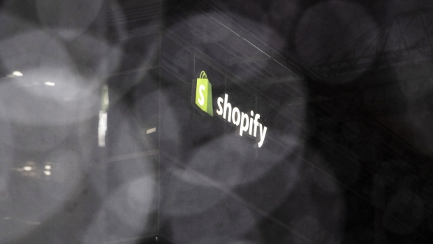 Signage on Shopify headquarters in Ottawa, Ontario, Canada, on Thursday, Feb. 17, 2022. Canadian e-commerce company Shopify Inc. had the average price target on its shares slashed to the lowest level since January 2021 after it signaled slower sales growth.