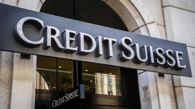 A sign above the entrance to a Credit Suisse Group AG bank branch in Geneva, Switzerland, on Monday, July 25, 2022. Credit Suisse report 2Q earnings on July 27. Photographer: Jose Cendon/Bloomberg