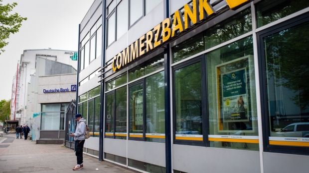 Branches of Commerzbank AG and Deutsche Bank AG in Hamburg, Germany, on Saturday, May 7, 2022. Germany is scheduled to release consumer prices index (CPI) figures on May 11 after recording record inflation last month. Photographer: Imke Lass/Bloomberg