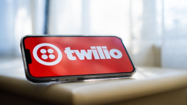The Twilio Frontline logo on a smartphone arranged in Dobbs Ferry, New York, U.S., on Sunday Feb. 6, 2022. Twilio Inc. is scheduled to release earnings figures on February 9. Photographer: Tiffany Hagler-Geard/Bloomberg