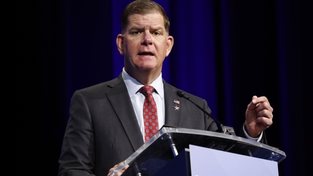 Marty Walsh, US secretary of labor, speaks during the SelectUSA Investment Summit in National Harbor, Maryland, US, on Tuesday, June 28, 2022. The summit is dedicated to promoting foreign direct investment (FDI) and has directly impacted more than $57.9 billion in new US investment projects, according to the organizers.