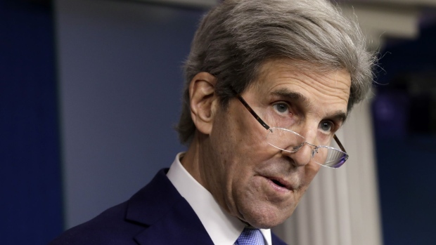 John Kerry, U.S special presidential envoy for climate, speaks during a news conference in the James S. Brady Press Briefing Room at the White House in Washington, D.C., U.S., on Thursday, April 22, 2022.