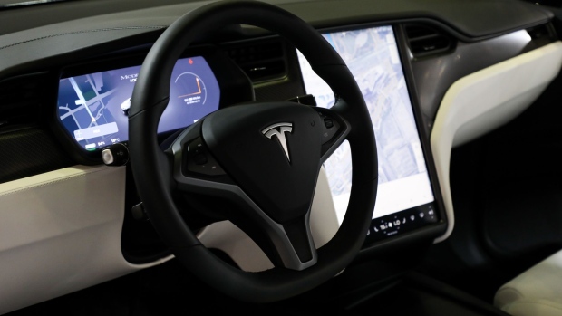 A steering wheel of the Tesla Inc. Model X electric vehicle is seen during the press day of the Seoul Motor Show in Goyang, South Korea, on Thursday, March 28, 2019. The biannual auto show will be held at the Korea International Exhibition Center (Kintex) until April 7. Photographer: SeongJoon Cho/Bloomberg
