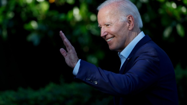 US President Joe Biden during a Fourth of July event on the South Lawn of the White House in Washington, D.C., US, on Monday, July 4, 2022. Biden said he spoke with officials in Illinois after a mass shooting in a suburb of Chicago and pledged federal law enforcement assistance in finding the gunman.