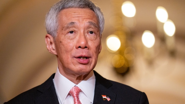 Lee Hsien Loong, Singapore's prime minister, speaks during a news conference with U.S. House Speaker Nancy Pelosi, a Democrat from California, not pictured, at the U.S. Capitol in Washington, D.C., U.S., on Wednesday, March 30, 2022. Legislation to revoke Russia's regular trade status with the U.S. remains stalled as Democrats scramble to reach a deal with GOP Senators.