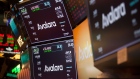 Monitors display Avalara Inc. signage during the company's initial public offering (IPO) on the floor of the New York Stock Exchange (NYSE) in New York, U.S., on Friday, June 15, 2018. U.S. stocks fell and bonds surged as President Donald Trump moved the country closer to a trade war with China, while investors weighed diverging monetary policies from the Federal Reserve and European Central Bank.