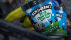 A pint of Unilever brand Ben & Jerry's ice cream arranged at a store in Dobbs Ferry, New York.