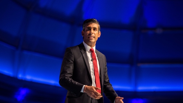 Rishi Sunak, former UK chancellor of the exchequer, speaks during the Conservative Party leadership hustings in Eastbourne, UK, on Friday, Aug. 5, 2022. The job of picking the ruling Conservative Party leader and British prime minister falls to about 175,000 grassroots Tory party members.