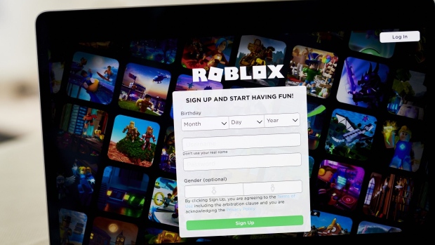 Roblox Corp. website sign up screen on a laptop computer arranged in Little Falls, New Jersey, U.S., on Wednesday, Dec. 9, 2020. Roblox designs and develops online games such as internet three-dimensional and tutorial games.