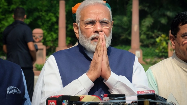 Narendra Modi, India's prime minister, speaks during a news conference on the opening day of the Monsoon session at Parliament House in New Delhi, India, on Monday, July 18, 2022. Modi’s Bharatiya Janata Party named Jagdeep Dhankhar, governor of West Bengal state, as its Vice Presidential candidate.