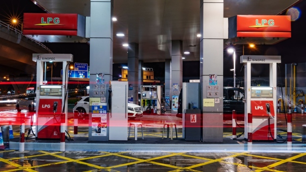 Gas pumps stand at a China Petroleum & Chemical Corp. (Sinopec) gas station in Hong Kong, China, on Saturday, March 23, 2019. Sinopec aims to raise spending to the highest since 2014, joining state-owned peers in their mission to churn out more domestic oil and gas to ease China's reliance on imports.