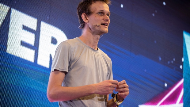 Vitalik Buterin, co-founder of Ethereum, speaks during ETHDenver in Denver, Colorado, U.S., on Friday, Feb. 18, 2022. ETHDenver is the largest Web3 #BUIDLathon in the world for Ethereum and other blockchain protocol enthusiasts, designers and developers.