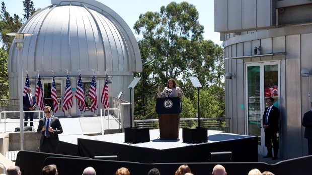 Vice President Kamala Harris speaks during a visit to Chabot Space & Science Center in Oakland, California, on Aug. 12, 2022.