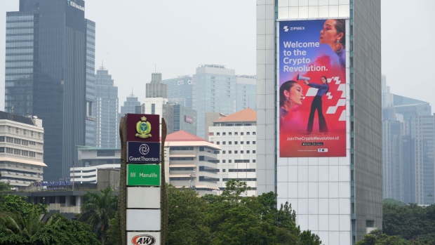 An advertisement for the crypto-asset exchange Zipmex Pte in Jakarta, Indonesia, on Thursday, April 12, 2022. Indonesia will start taxing crypto transactions and assets next month, along with some financial-technology services.