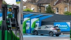 A BP Plc petrol station forecourt with fuel pumps and plug-in electric vehicle charging points in London, UK, on Monday, Aug. 1, 2022. BP will report earnings tomorrow.