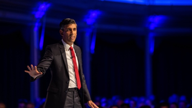 Rishi Sunak, former UK chancellor of the exchequer, speaks during the Conservative Party leadership hustings in Eastbourne, UK, on Friday, Aug. 5, 2022. The job of picking the ruling Conservative Party leader and British prime minister falls to about 175,000 grassroots Tory party members.