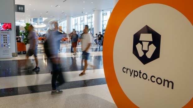 Crypto.com signage during the Bitcoin 2022 conference in Miami, Florida, U.S., on Friday, April 8, 2022. The Bitcoin 2022 four-day conference is touted by organizers as "the biggest Bitcoin event in the world." Photographer: Eva Marie Uzcategui/Bloomberg