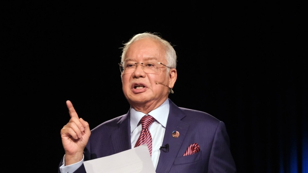 Najib Razak, Malaysia's former prime minister, during a public debate with Anwar Ibrahim, Malaysia's opposition leader, at the Malaysia Tourism Centre (Matic) in Kuala Lumpur, Malaysia, on Thursday, May 12, 2022. Malaysia's ruling pro-Malay party said in April it will back Prime Minister Ismail Sabri Yaakob as its candidate for the top role in a show of unity ahead of the next national election that may be held as soon as August.