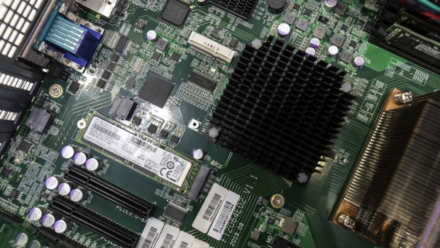 A motherboard at the World Artificial Intelligence Conference (WAIC) in Shanghai, China, on Thursday, July 8, 2021. The conference runs through to July 10. Photographer: Qilai Shen/Bloomberg