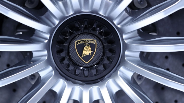 A badge sits on the wheel hub of a Lamborgini Aventador S Roadster luxury automobile during the Volkswagen AG media night ahead of the IAA Frankfurt Motor Show in Frankfurt, Germany, on Monday, Sept. 11, 2017. The 67th IAA opens to the public on Sept. 14 and features must-have vehicles and motoring technology from over 1,000 exhibitors in a space equivalent to 33 soccer fields.