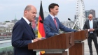 Olaf Scholz and Justin Trudeau hold a joint news conference in Montreal on Monday.