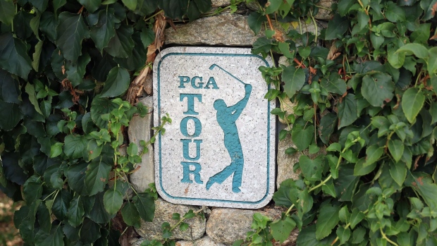 NORTON, MA - SEPTEMBER 02: A detailed view of a PGA Tour sign during round two of the Dell Technologies Championship at TPC Boston on September 2, 2017 in Norton, Massachusetts. (Photo by Andrew Redington/Getty Images)