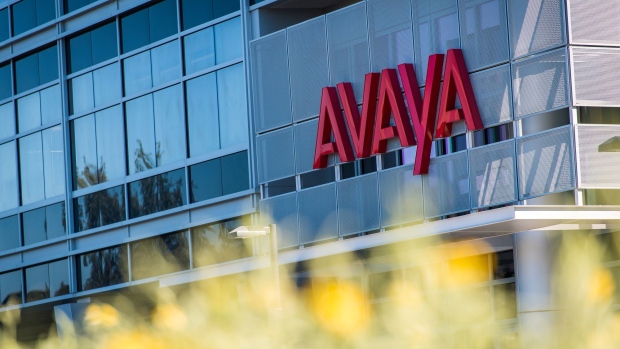 Signage is displayed of Avaya Holdings Corp. headquarters in Santa Clara, California.