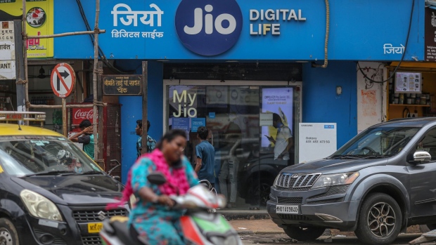 A Reliance Jio Infocomm Ltd., store in Mumbai, India, on Wednesday, Aug. 3, 2022. The South Asian nation sold spectrum, including 5G airwaves, worth 1.5 trillion rupees ($19 billion) across multiple bands, India’s telecom minister Ashwini Vaishnaw told reporters in New Delhi on Monday, confirming the government’s forecast of a record collection.
