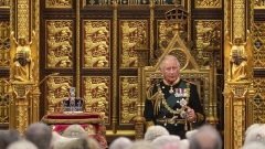 LONDON, ENGLAND - MAY 10: Prince Charles, Prince of Wales sits by the Imperial State Crown as he delivers the Queen’s Speech during the state opening of Parliament at the House of Lords on May 10, 2022 in London, England. The State Opening of Parliament formally marks the beginning of the new session of Parliament. It includes Queen's Speech, prepared for her to read from the throne, by her government outlining its plans for new laws being brought forward in the coming parliamentary year. This year the speech will be read by the Prince of Wales as HM The Queen will miss the event due to ongoing mobility issues. (Photo by Dan Kitwood/Getty Images)