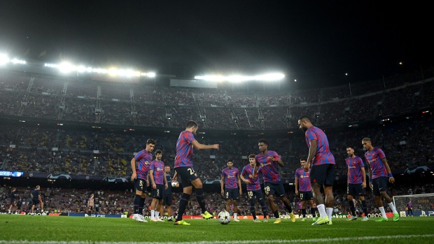 FC Barcelona warm up prior to the UEFA Champions League group C match between FC Barcelona and Viktoria Plzen at Spotify Camp Nou in Barcelona on Sept. 7, 2022. 
