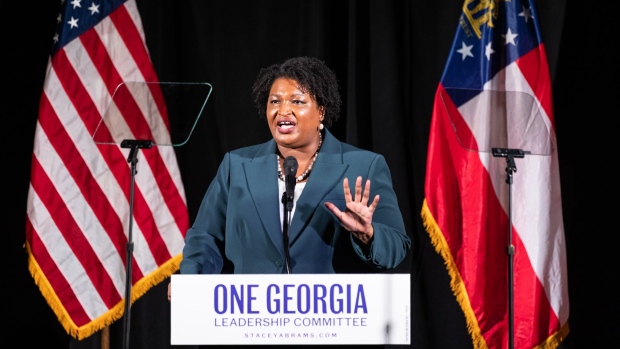 Stacey Abrams, Democratic gubernatorial candidate for Georgia, speaks during a news conference on Georgia's economy in Atlanta, Georgia, US, on Tuesday, Aug. 9, 2022. Abrams highlighted her plans to create jobs, expand opportunity and grow Georgia’s economy — all without raising taxes.
