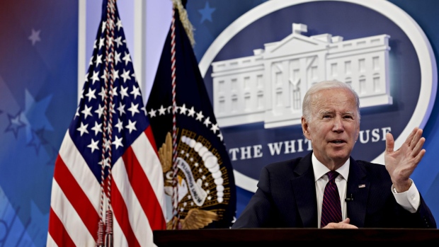 US President Joe Biden speaks during an American Rescue Plan event in the Eisenhower Executive Office Building in Washington, D.C., US, on Friday, Sept. 2, 2022. US employers added a healthy number of jobs in August and a steady stream of people entering the job market pushed the unemployment rate higher, pointing to an easing of labor constraints.