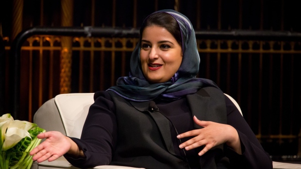 Sarah Al-Suhaimi, chair of Saudi Stock Exchange (Tadawul), speaks during the Saudi-U.S. CEO Forum in New York, U.S., on Tuesday, March 27, 2018. Saudi Arabia Crown Prince Mohammed bin Salman will meet with technology titans in the U.S. this week in search of deals that would diversify his country's oil-dependent economy.