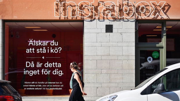 An Instabox AB parcel delivery store at Norrtullsgatan in Stockholm, Sweden, on Thursday, Aug. 18, 2022. Sweden’s government forecast the economic expansion to stall next year as high inflation and rising rates weigh on household consumption.