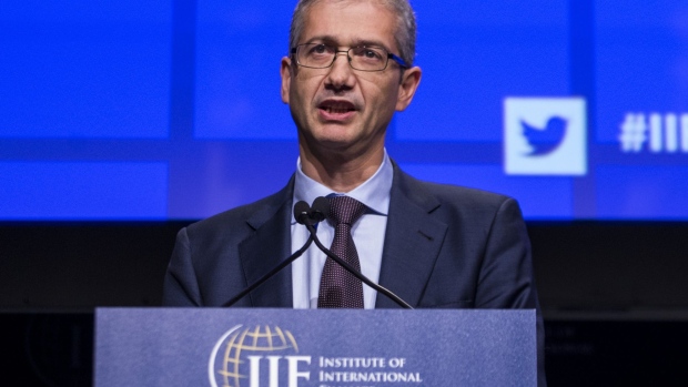 Pablo Hernandez de Cos, governor of Spain's central bank, speaks during the Institute of International Finance (IIF) annual membership meeting in Washington, D.C., U.S., on Thursday, Oct. 17, 2019. The meeting explores the latest issues facing the financial services industry and global economy today.